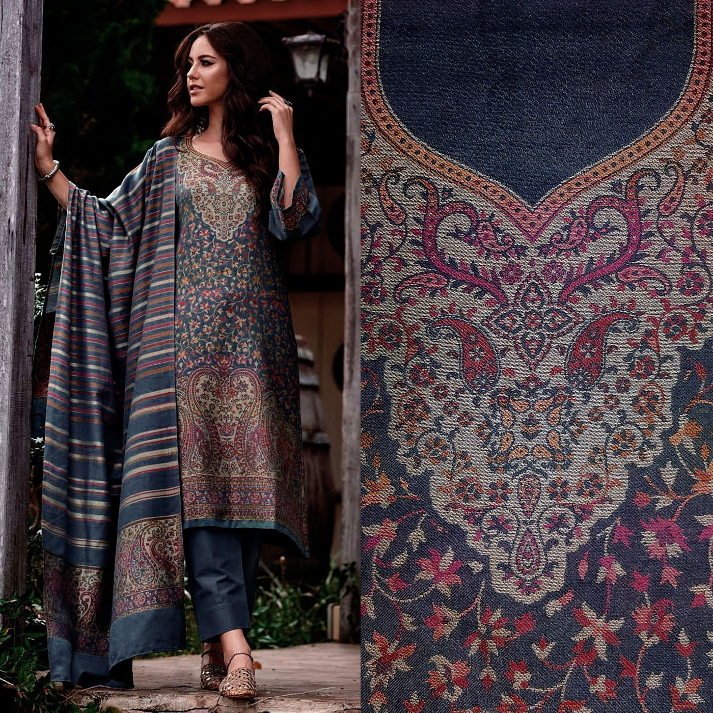 DS226 Slub Cotton Wholesale Kashmiri Work Dress Materials 5 Pieces Catalog  Catalog