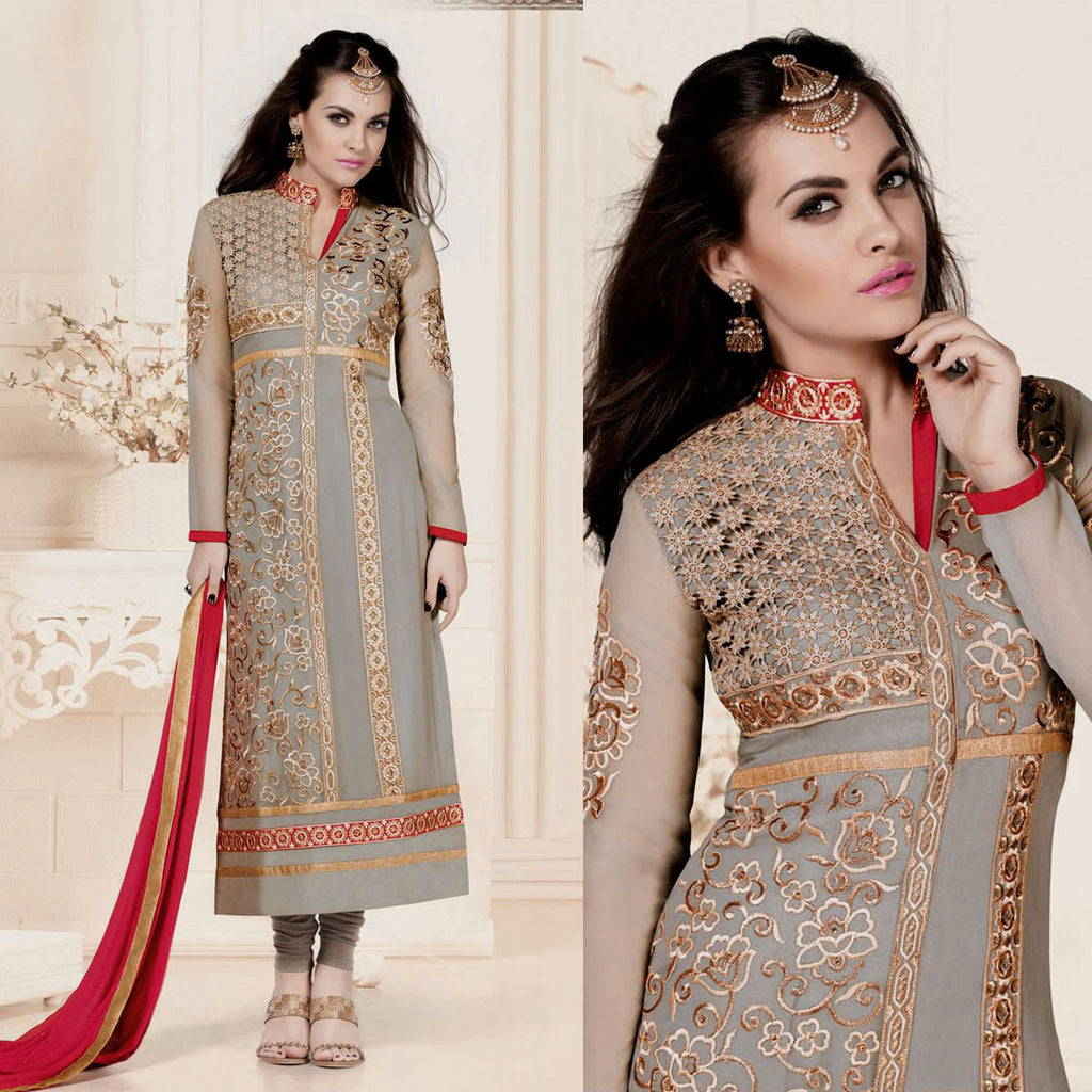 Buy Blissta Women's Grey Banarasi Heavy Silk Banarasi Semi stitched Salwar Suit  Material at Amazon.in